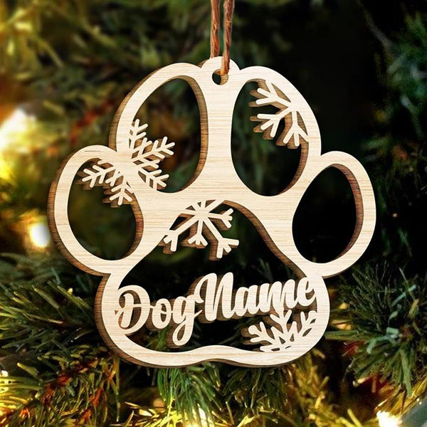 Happy Christmas With Fur Babies - Personalized Custom Paw Shaped Wood Christmas Ornament (Dog, Cat & Angel Wings) - Customized Decoration Gift.