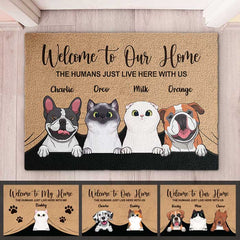 Welcome To The Pet Home - Funny Personalized Pet Decorative Mat, Doormat (Cat & Dog)