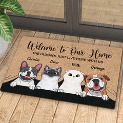 Welcome To The Pet Home - Funny Personalized Pet Decorative Mat, Doormat (Cat & Dog)