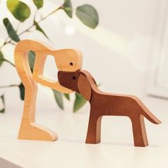 The Love Between You And Your Fur-Friend - Gift For Pet Lovers - Wooden Pet Carvings, Wood Sculpture Table Ornaments, Carved Wood Decor