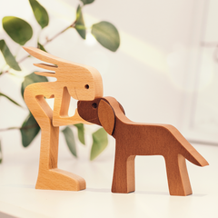 The Love Between You And Your Fur-Friend - Gift For Pet Lovers - Wooden Pet Carvings, Wood Sculpture Table Ornaments, Carved Wood Decor