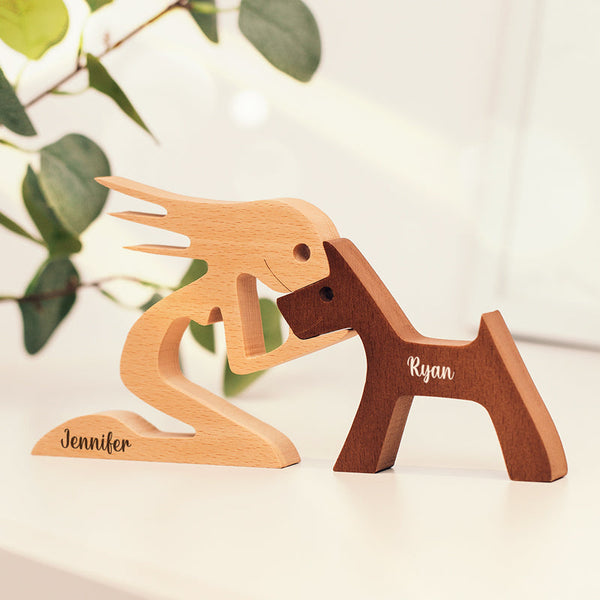 Personalized Custom Wooden Pet Carvings - The Love Between You And Your Fur-Friend - Gift For Pet Lovers - Wood Sculpture Table Ornaments, Carved Wood Decor